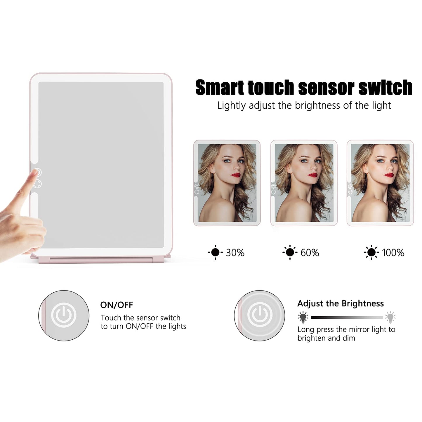 WEILY Makeup Mirror with Lights, 2000 mAh USB Rechargeable Lighted Makeup Mirror, Touch Screen 3 Colors Adjustable 72 LED Lights Compact Travel Beauty & Personal Care WEILY