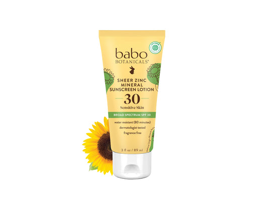 Babo Botanicals Zinc Sunscreen Lotion SPF 30 with 100% Mineral Actives, Non-Greasy, Water-Resistant, Fragrance-Free, Vegan, For Babies, Kids or Beauty & Personal Care Babo Botanicals