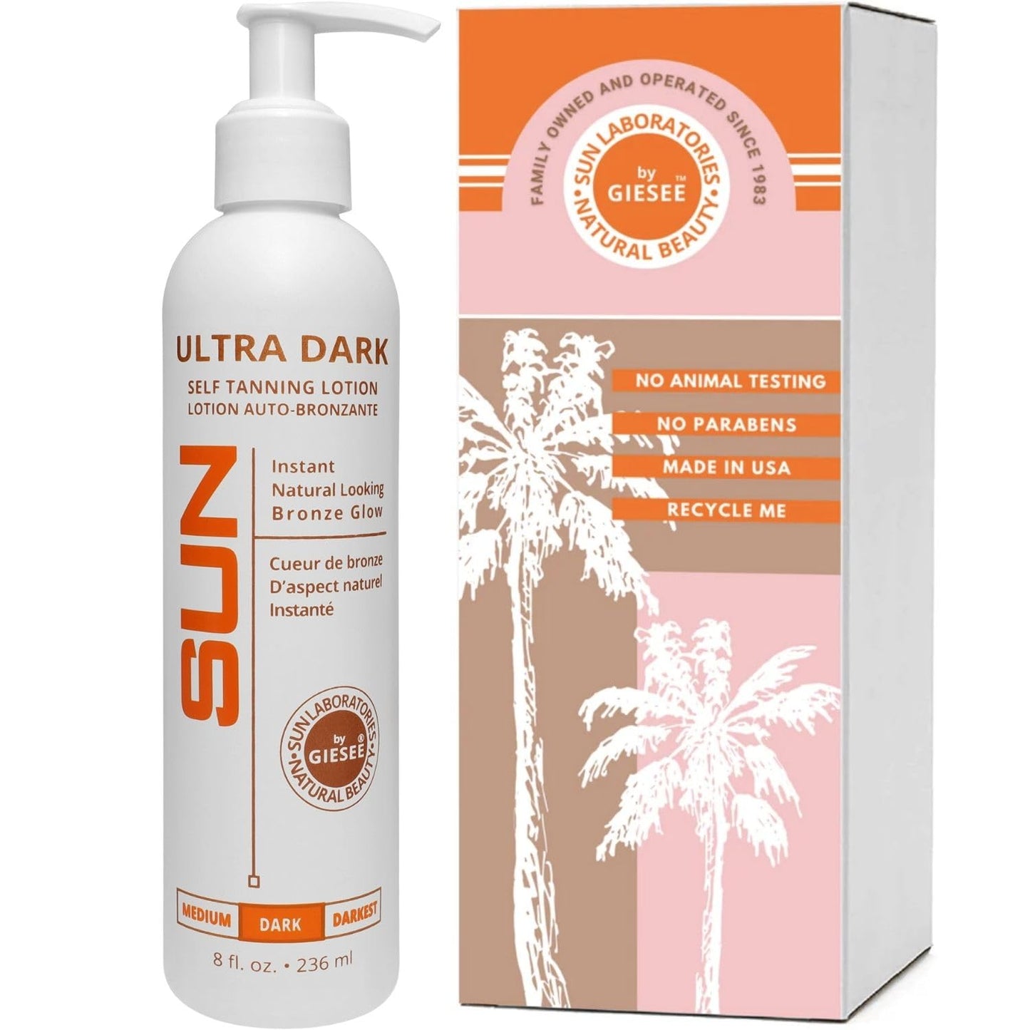 Sun Laboratories By Giesee Ultra Dark Sunless Tanning Lotion 8 oz - Premium Tanning Lotion for Instant Glow, Organic Self Tanner, Perfect for Body Beauty & Personal Care Sun Laboratories by Giesee