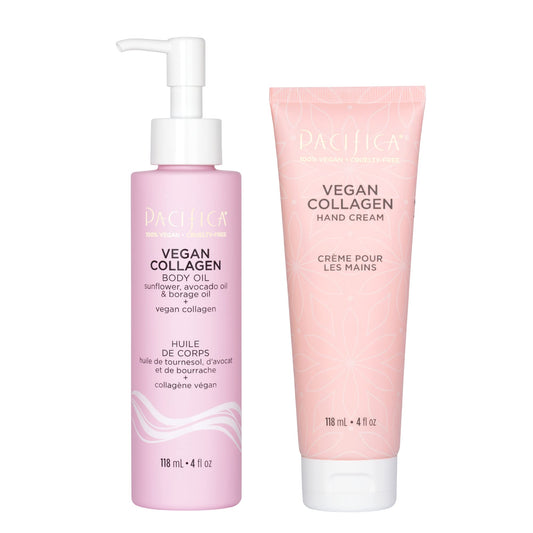 Pacifica Beauty Vegan Collagen Hand Cream and Body Oil with Pump Set, Bath and Body, Shea Butter, Cocoa Butter, Body Massage Oil, For Dry Skin, Skin Beauty & Personal Care Pacifica