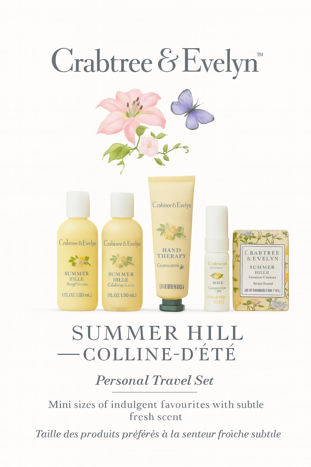 Crabtree & Evelyn Summer Hill Personal Travel Bath Set (6 Pieces - (3oz) bath and shower gel (3oz) body lotion (0.9oz) hand cream (0.33oz) body mist Beauty & Personal Care Crabtree & Evelyn