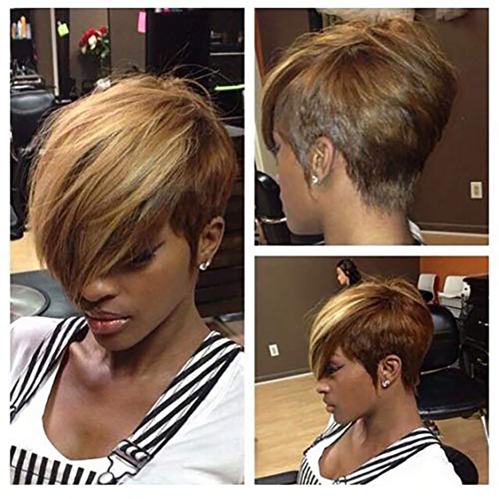 Naseily Hair Mixed Brown Hairstyles with Bangs Synthetic Short Wigs for Black Women Short Hairstyle Synthetic Hair (NAS-7344)