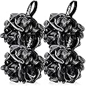 Yoget Bath Loofah Sponge, 4 Pack Black 60G Shower Mesh Ball Soft Pouf Body Scrubber, Exfoliate, Cleanse, Soothe Skin, Black Loofah with White Trim Beauty & Personal Care YOGET