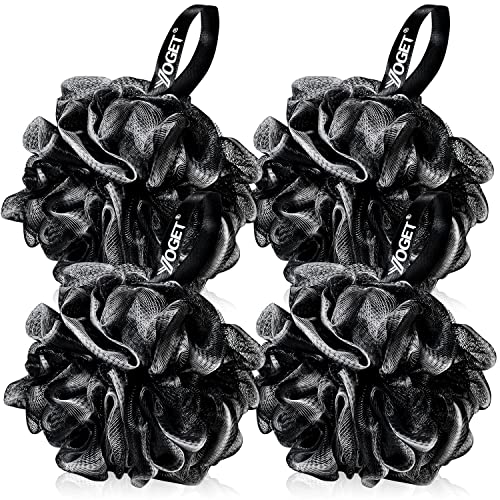 Yoget Bath Loofah Sponge, 4 Pack Black 60G Shower Mesh Ball Soft Pouf Body Scrubber, Exfoliate, Cleanse, Soothe Skin, Black Loofah with White Trim Beauty & Personal Care YOGET