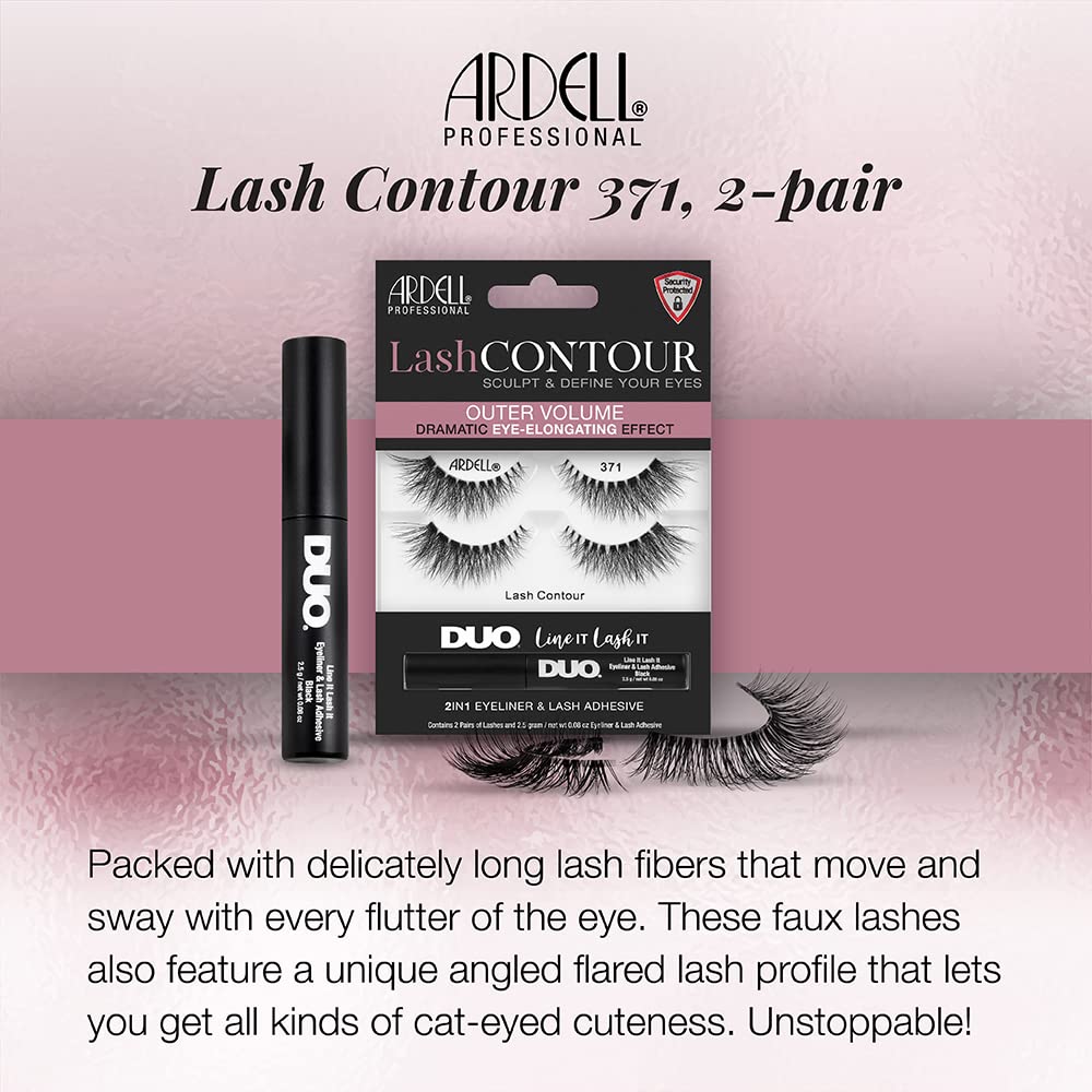 Ardell Lash Contour 371 Outer Volume Dramatic Eye-Elongating Effect with DUO Line It Lash It Adhesive Black, 2 Pairs Beauty & Personal Care Ardell