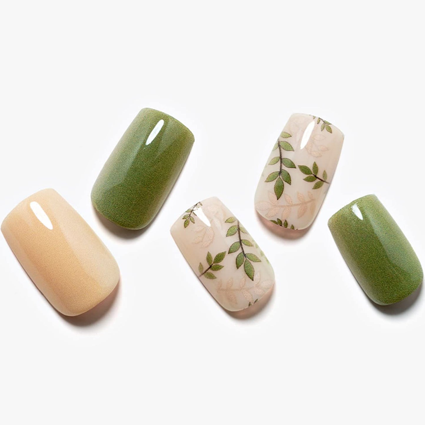 Press on Nails Medium Short Square GLAMERMAID, Amber Green Ferns Fake Nails with Design Cute Acrylic False Nail Kits Stick Glue on Nails Sets Beauty & Personal Care GLAMERMAID