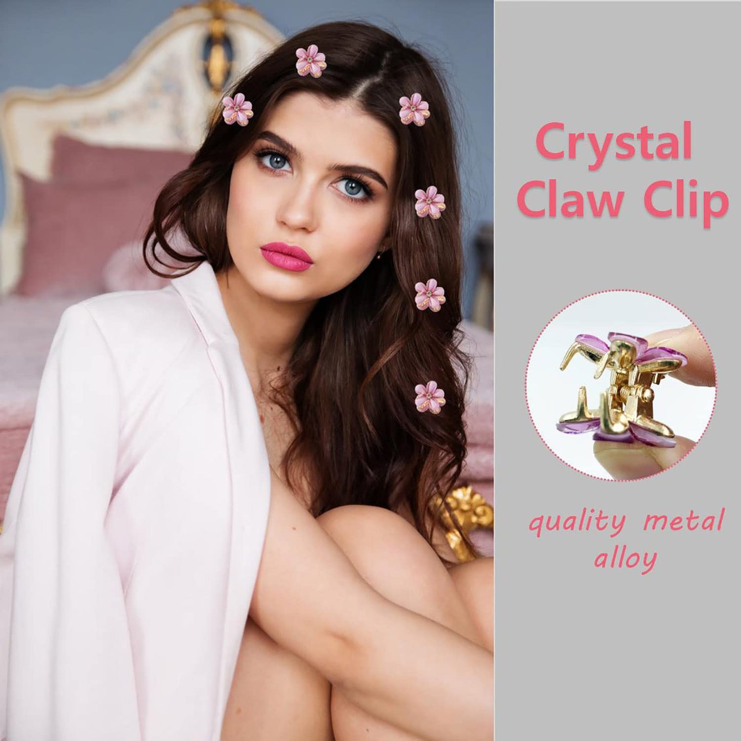 Doromy Floral Pearl Barrette 15 Packs Crystal Hair Clips, Mini Flower Crystal Claw Clip Small Barrettes for Women's and Girls Hair Accessories Beauty & Personal Care Doromy