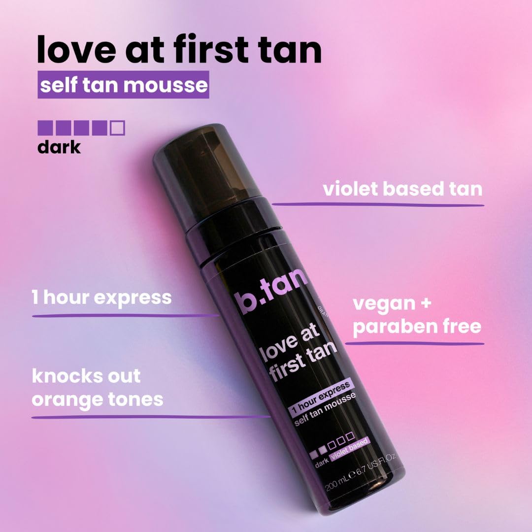 b.tan Violet Base Self Tanner Mousse | Love At First Tan - Best, 1 Hour Express Sunless Tanning Foam, Cancels Orange Tones, Dark Bronzing Glow, No Beauty and Personal Care B.TAN