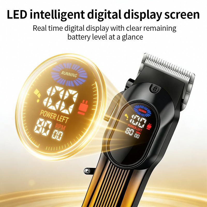 Professional Hair Clippers for Men Barber and Trimmer Set Cordless for Cutting with Powerful Motor LED Display 7 Limit Combs Rechargable Electric Beauty and Personal Care GLESVOWIO