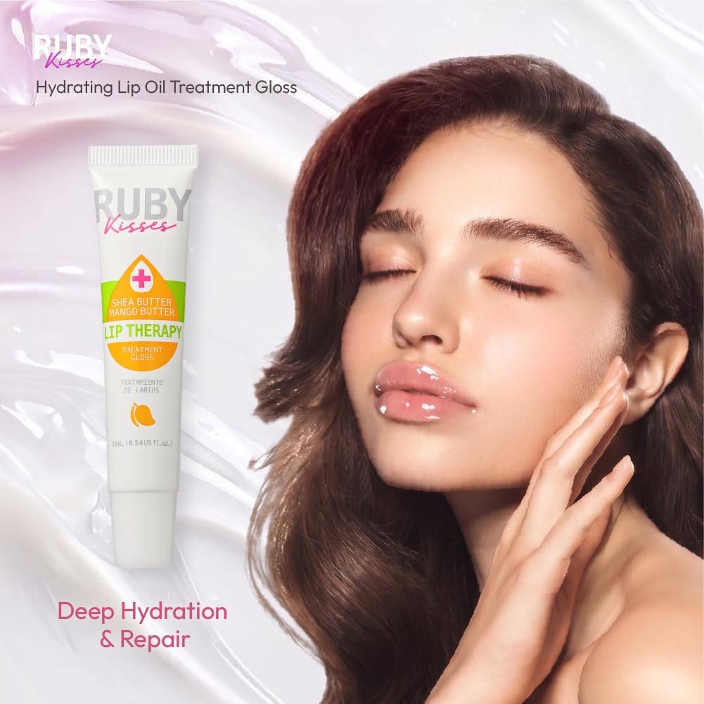 Ruby Kisses Hydrating Lip Oil Treatment Gloss with Mango & Shea Butter (3 Pack), Moisturizing Natural Shine Lip Care Protects & Heals with Vitamins, Beauty & Personal Care Ruby Kisses