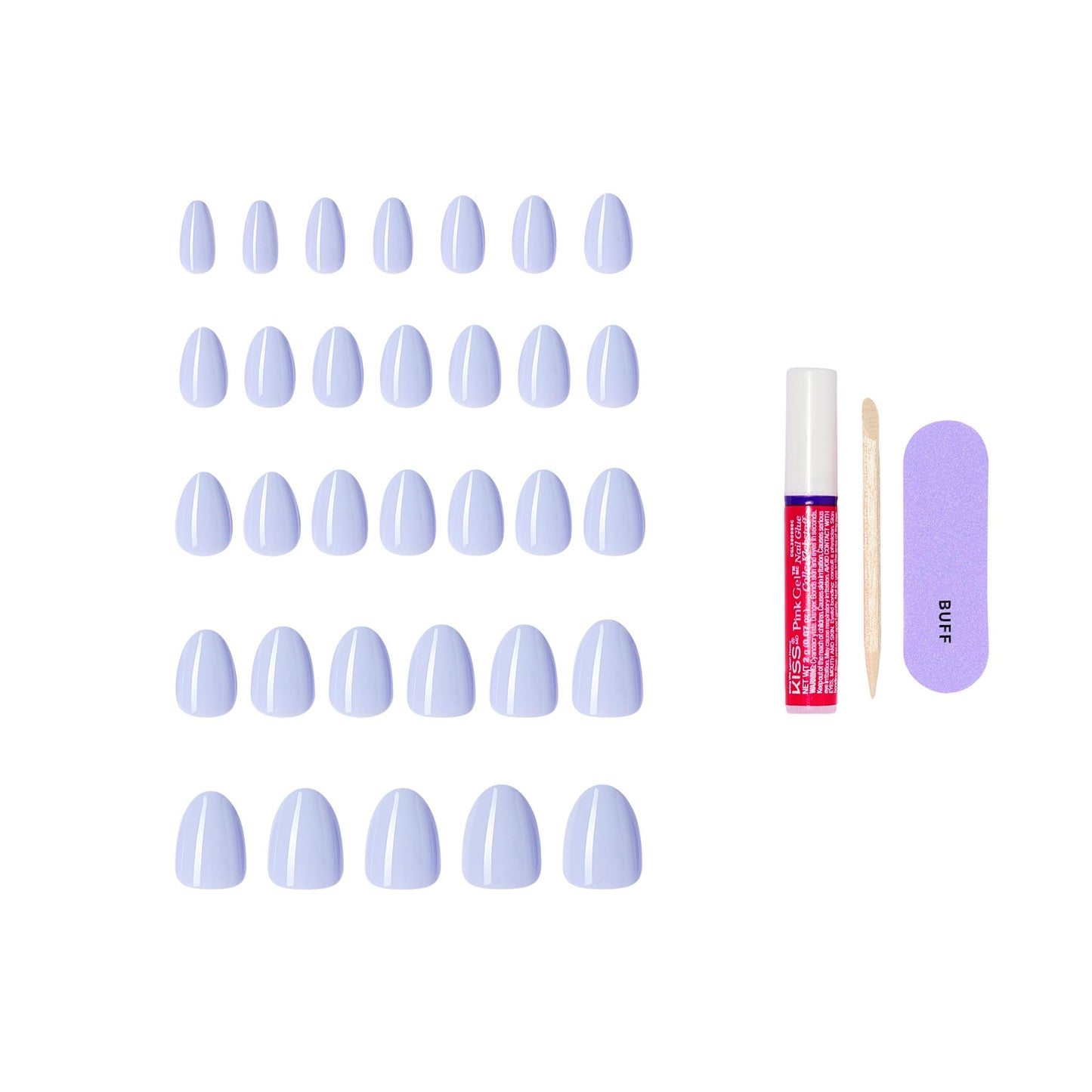 Kiss Core, Press On Nails, Nail glue included, 'Flee', Blue, Short Size, Almond Shape, Includes 32 Nails, 2g Glue, 1 Manicure Stick, 1 Mini File Beauty and Personal Care KISS