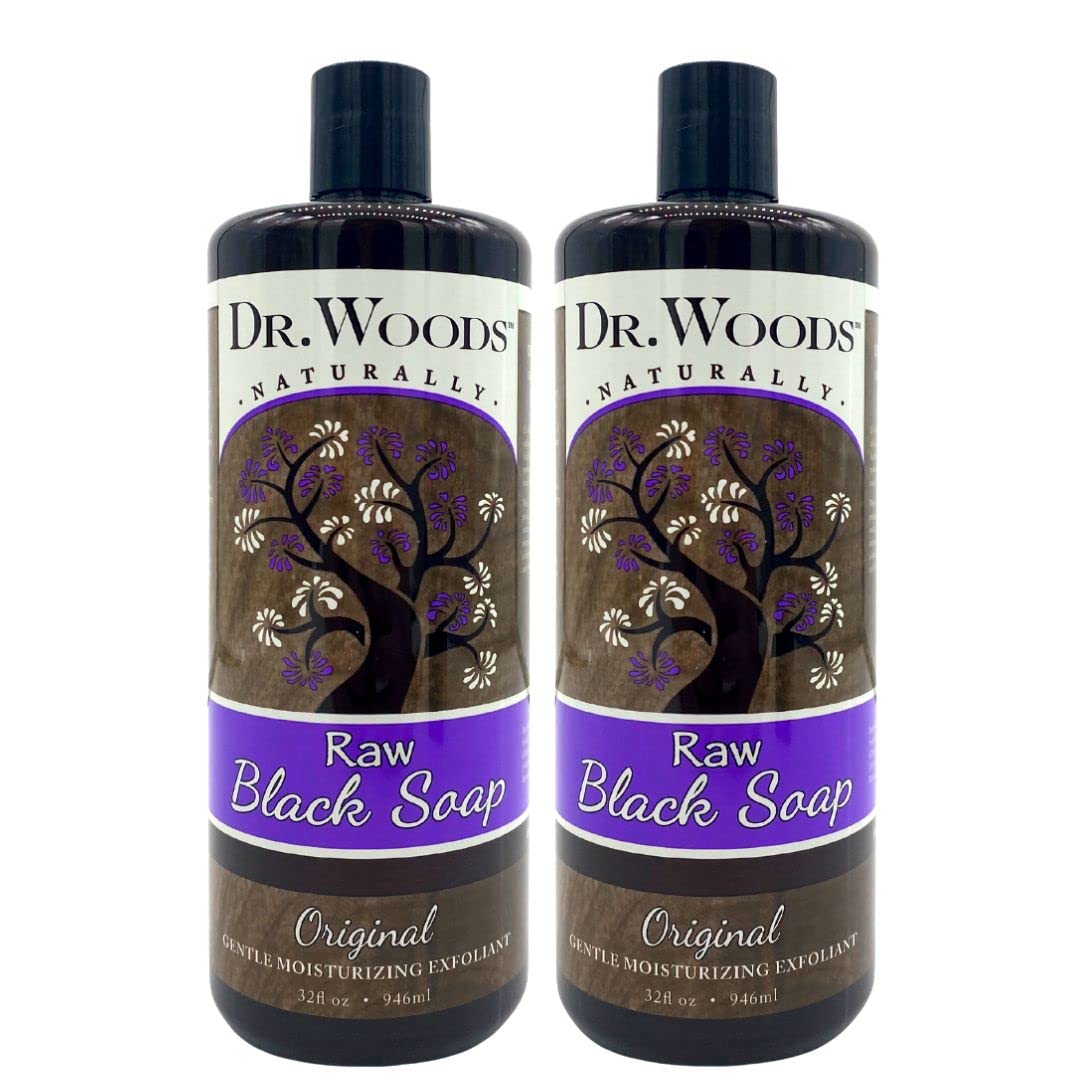 Dr. Woods Raw Liquid Black Soap, Body Wash for Men and Women, Gentle Exfoliant, Natural Cleanser for Face, Hands, and Body - 32 Fl Oz, Pack of 2 Beauty & Personal Care Dr. Woods