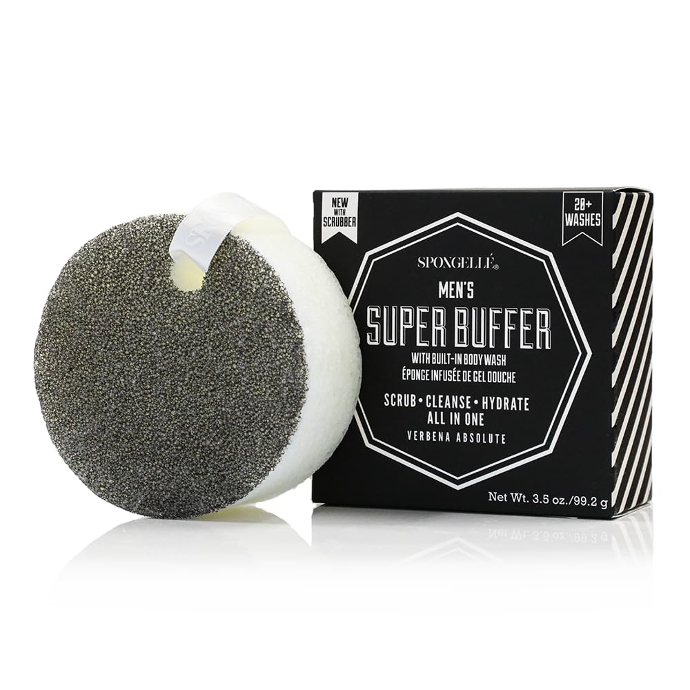 Spongellé Men's Super Buffer, Verbena Absolute - 20+ Washes - Body Wash Infused Exfoliating Body Scrubber - Loofah Sponge For Men - Gift for Father's Beauty and Personal Care SPONGELLÉ