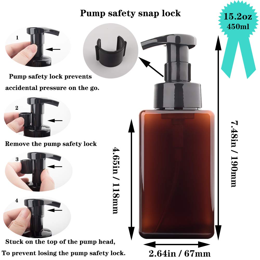 2 Pack Foaming Soap Dispenser 15oz Refillable Foam Liquid Hand Soap Empty Plastic Pump Bottle Container for Bathroom Vanities, Kitchen Sink, Hospital Beauty & Personal Care rejomiik