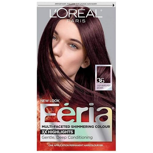 L'Oreal Feria Multi-Faceted Shimmering Colour, Warmer, 36 Deep Burgundy Brown, 1 ea (Pack of 4) Beauty & Personal Care L'Oreal Paris