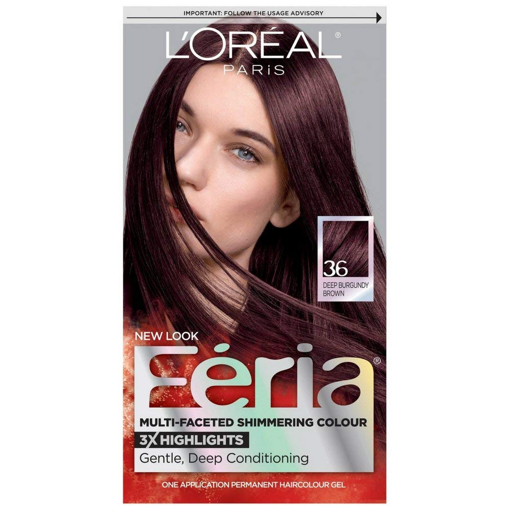 L'Oreal Feria Multi-Faceted Shimmering Colour, Warmer, 36 Deep Burgundy Brown, 1 ea (Pack of 4) Beauty & Personal Care L'Oreal Paris