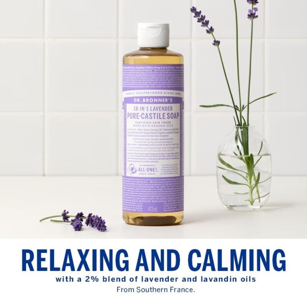 Dr. Bronner's - Pure-Castile Liquid Soap (Lavender, 16 ounce) - Made with Organic Oils, 18-in-1 Uses: Face, Body, Hair, Laundry, Pets & Dishes Beauty & Personal Care Dr. Bronner's