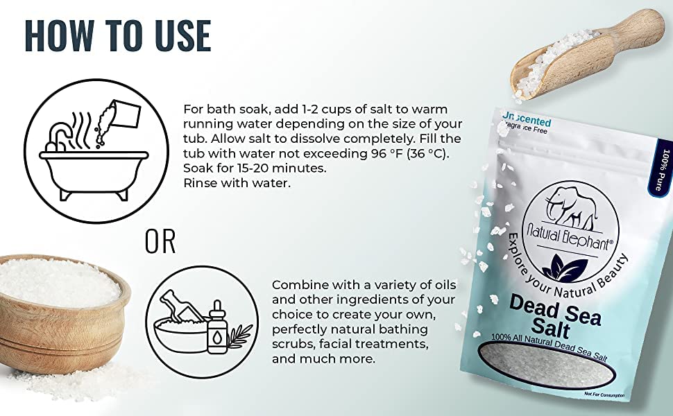 Natural Elephant Dead Sea Salt for Soaking & Bathing - 5 Pound Bag (80oz) - Fine Grain - 100% Natural and Pure Beauty and Personal Care Natural Elephant