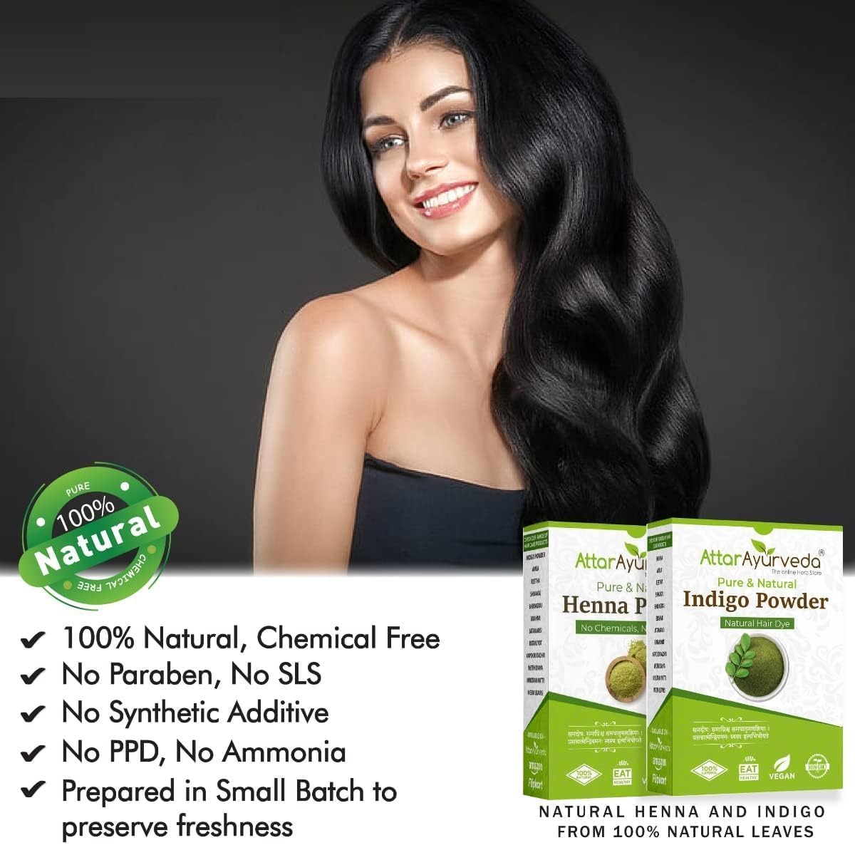 Black Hair - Henna Powder, Indigo Powder Combo Pack - 200g+200g = 400g Beauty & Personal Care OTAA