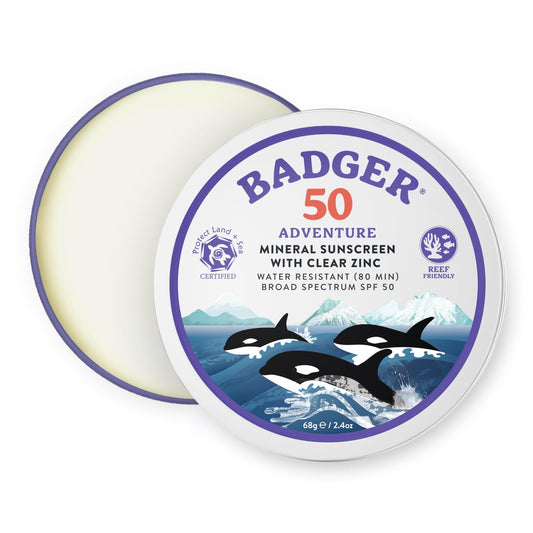 Badger Reef Safe Mineral Sunscreen, SPF 50, 98% Organic with Zinc Oxide, Non Toxic, Water Resistant, Unscented & Hypoallergenic, Broad - Spectrum, Beauty & Personal Care Badger