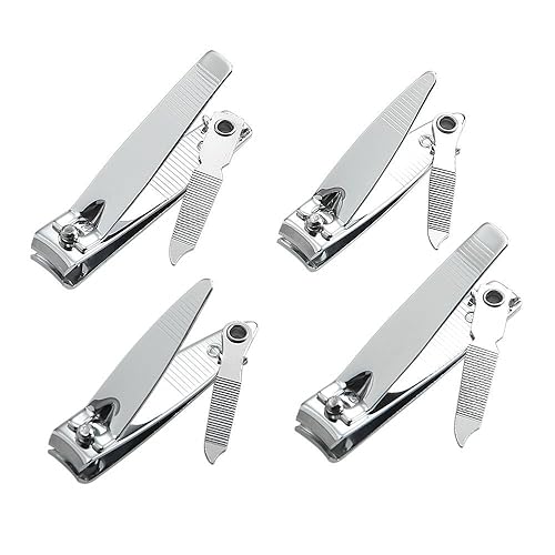 4 Pcs Nail Clippers for Fingernails and Tonenail by QLL - Swing Out Nail Cleaner/File - Sharpest Stainless Steel Clipper - Wide Easy Press Lever Beauty & Personal Care QLL