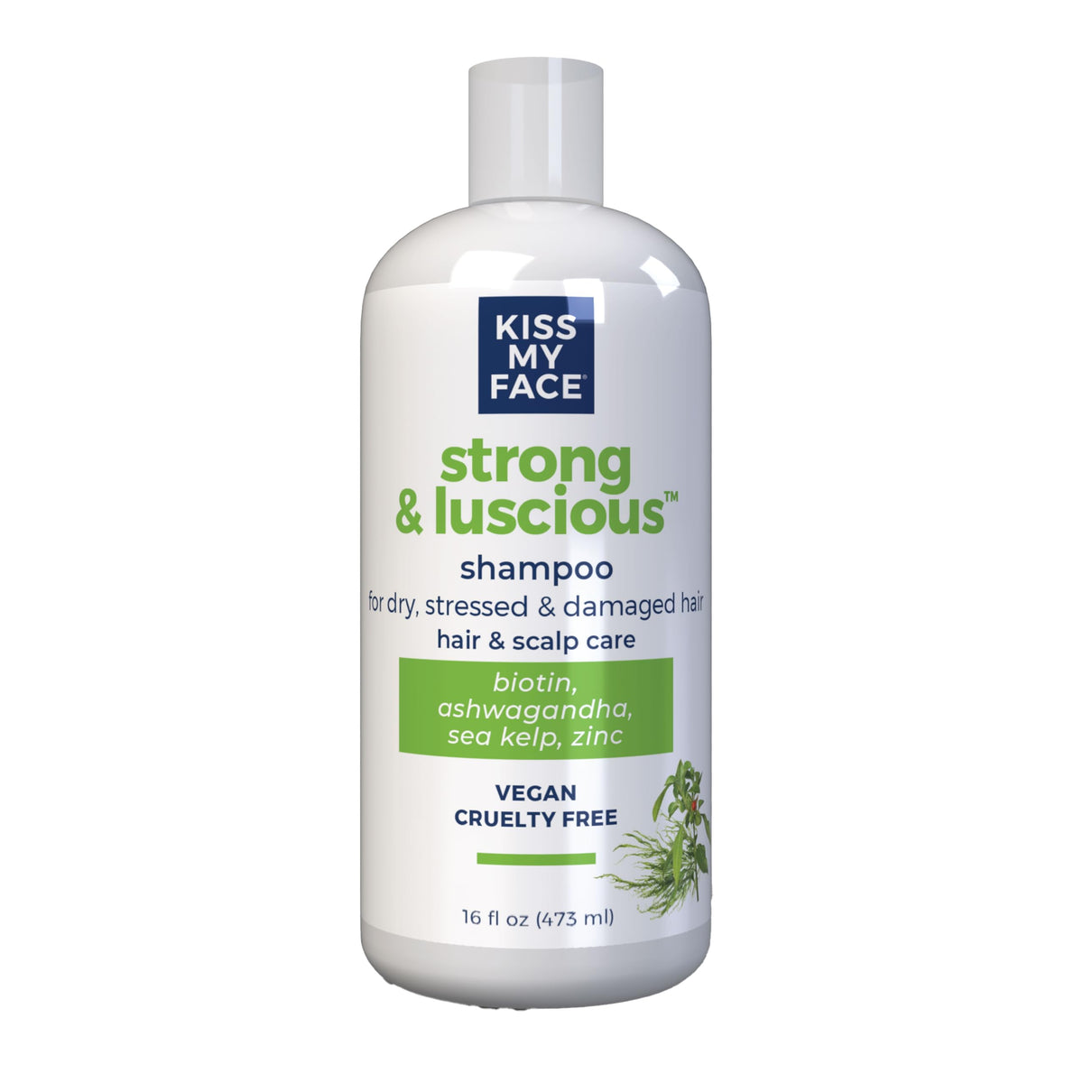 Kiss My Face Strong & Luscious Shampoo, DHT Blocker Thickening, For Dry and Damaged Hair, Women & Men, with Biotin, Ashwagandha and Sea Kelp
