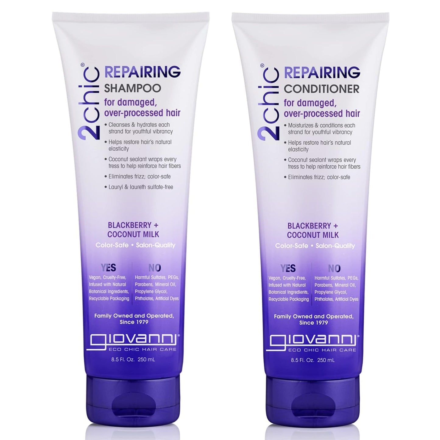 GIOVANNI 2chic Ultra-Repairing Shampoo & Conditioner Set - Bond Repair for Over-Processed Hair, Helps Restore Natural Elasticity, Blackberry & Coconut Beauty & Personal Care GIOVANNI