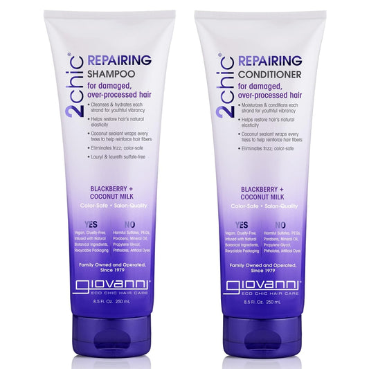 GIOVANNI 2chic Ultra-Repairing Shampoo & Conditioner Set - Bond Repair for Over-Processed Hair, Helps Restore Natural Elasticity, Blackberry & Coconut Beauty & Personal Care GIOVANNI