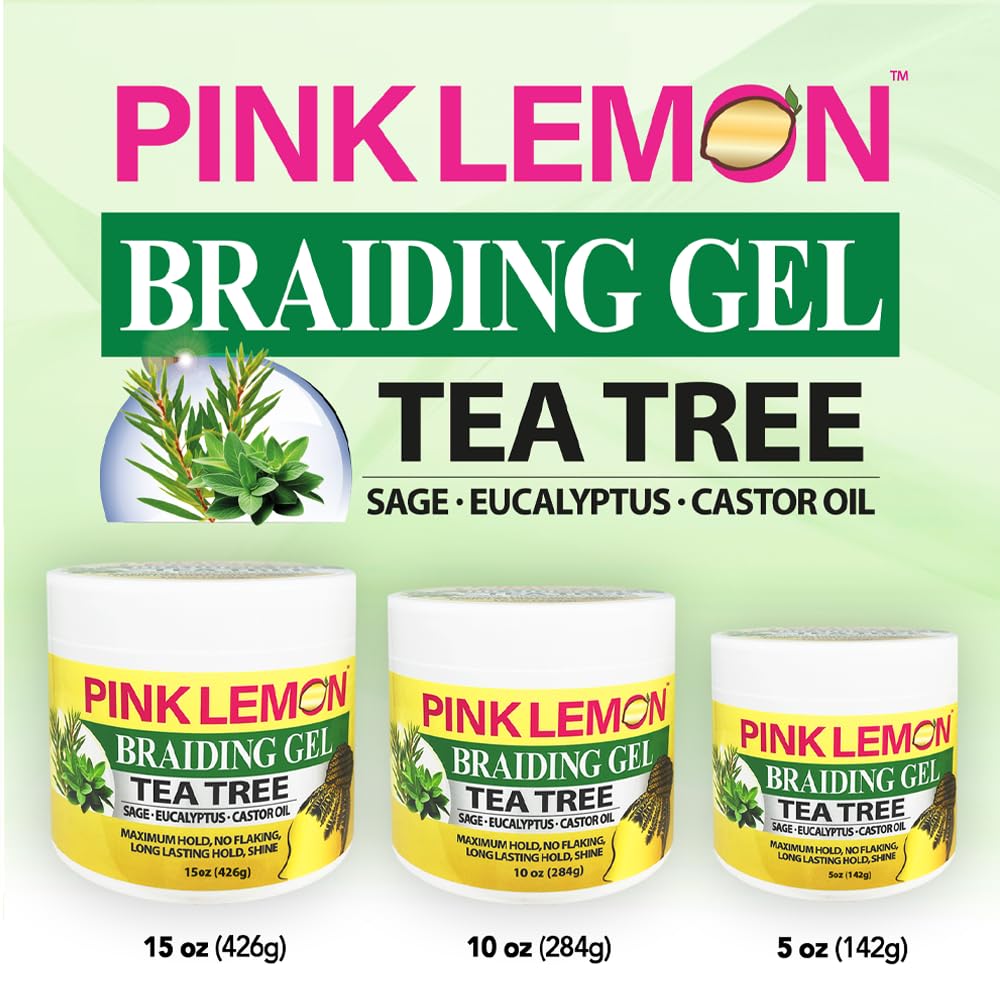 PINK LEMON Braiding Gel - Tea Tree - Maximum Hold, No Flaking, Long Lasting Hold, High Shine. For Micro, Inter, Dread, Faux, Loc, Twist, Braid, Edge Beauty & Personal Care PINK LEMON