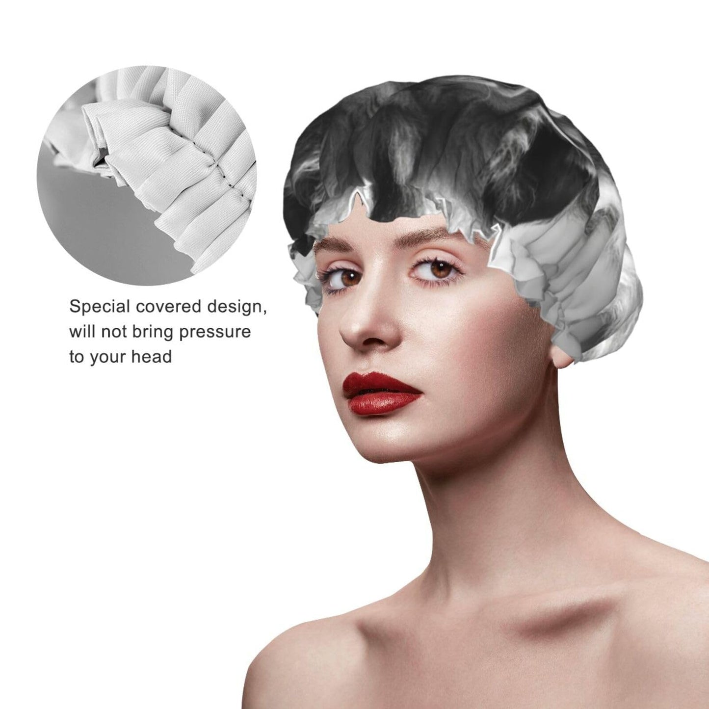 African Lion Black And White Shower Cap For Women Reusable Double Layers Bathing Bath Cap Hair Caps Waterproof Elastic Band Ladies Spa Salon Shower Beauty and Personal Care GDSHJKLW