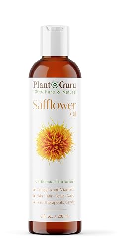 Plant Guru Safflower Oil 8 fl. oz. - Cold Pressed, 100% Pure & Natural Carrier for Skin, Face, Body, Hair, and Cooking. Great for DIY Creams, Lotions Beauty & Personal Care Plant Guru