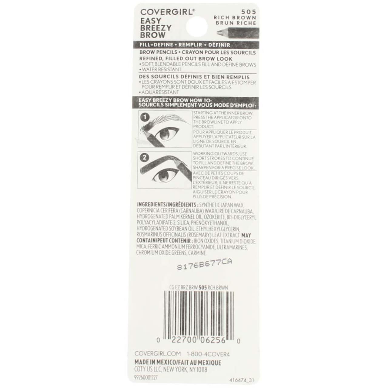 CoverGirl Easy Breezy Brow, Fill+Define Pencils [505] Rich Brown 2 ea ( Pack of 12) Beauty & Personal Care COVERGIRL