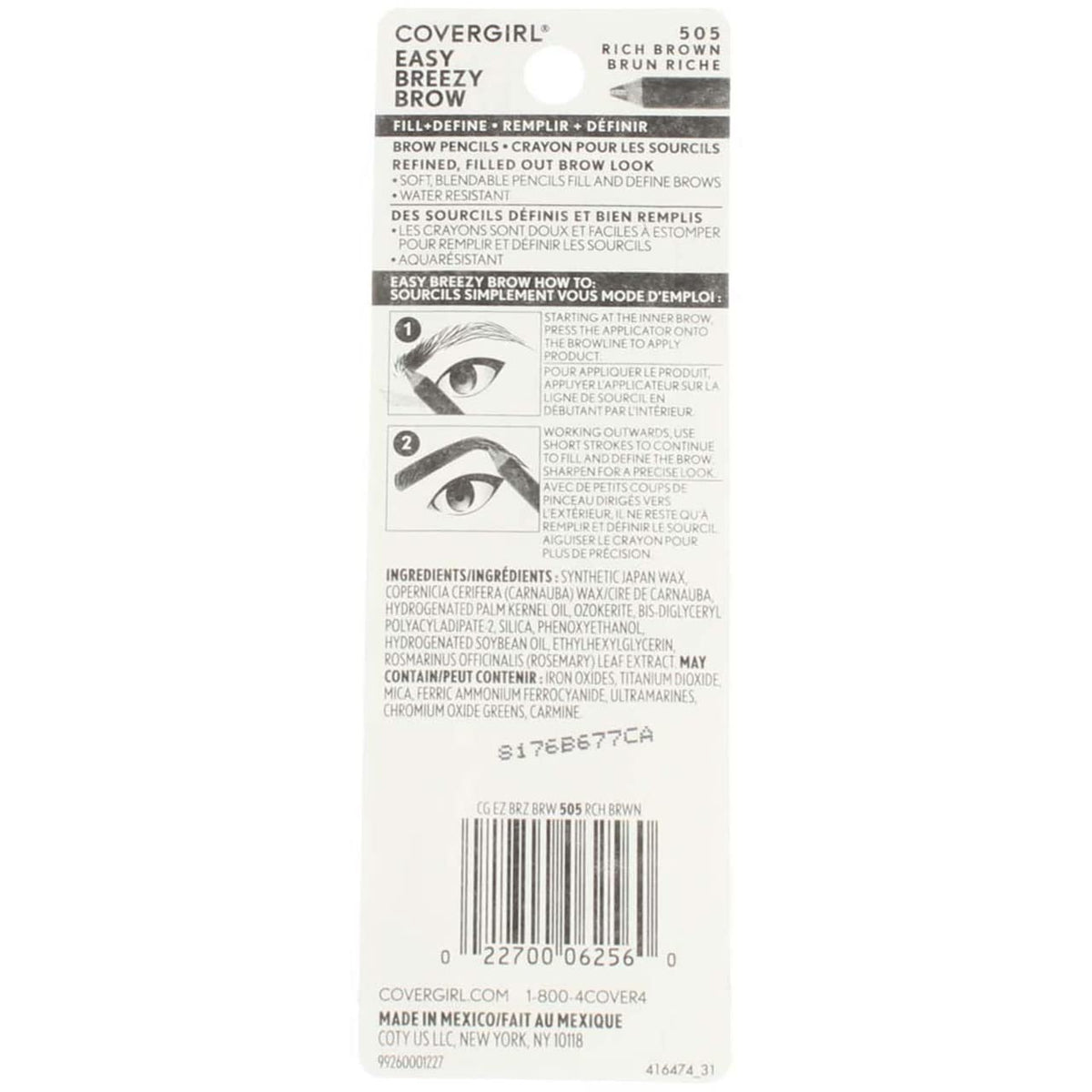 CoverGirl Easy Breezy Brow, Fill+Define Pencils [505] Rich Brown 2 ea ( Pack of 8) Beauty & Personal Care COVERGIRL