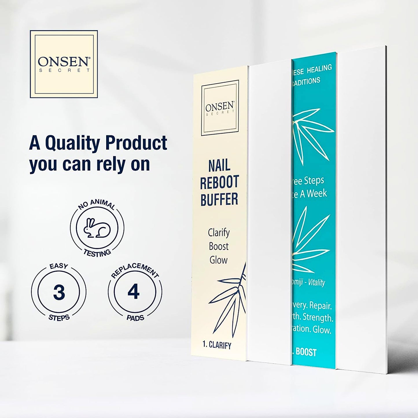 Onsen Secret Nail Buffer Block Replacement Pads - 3 Way Buffing Block Smooth Shine Natural Nail Buffing w/ 3 Sides Coarse, Soft, Silky, Buffer Beauty & Personal Care Onsen Secret
