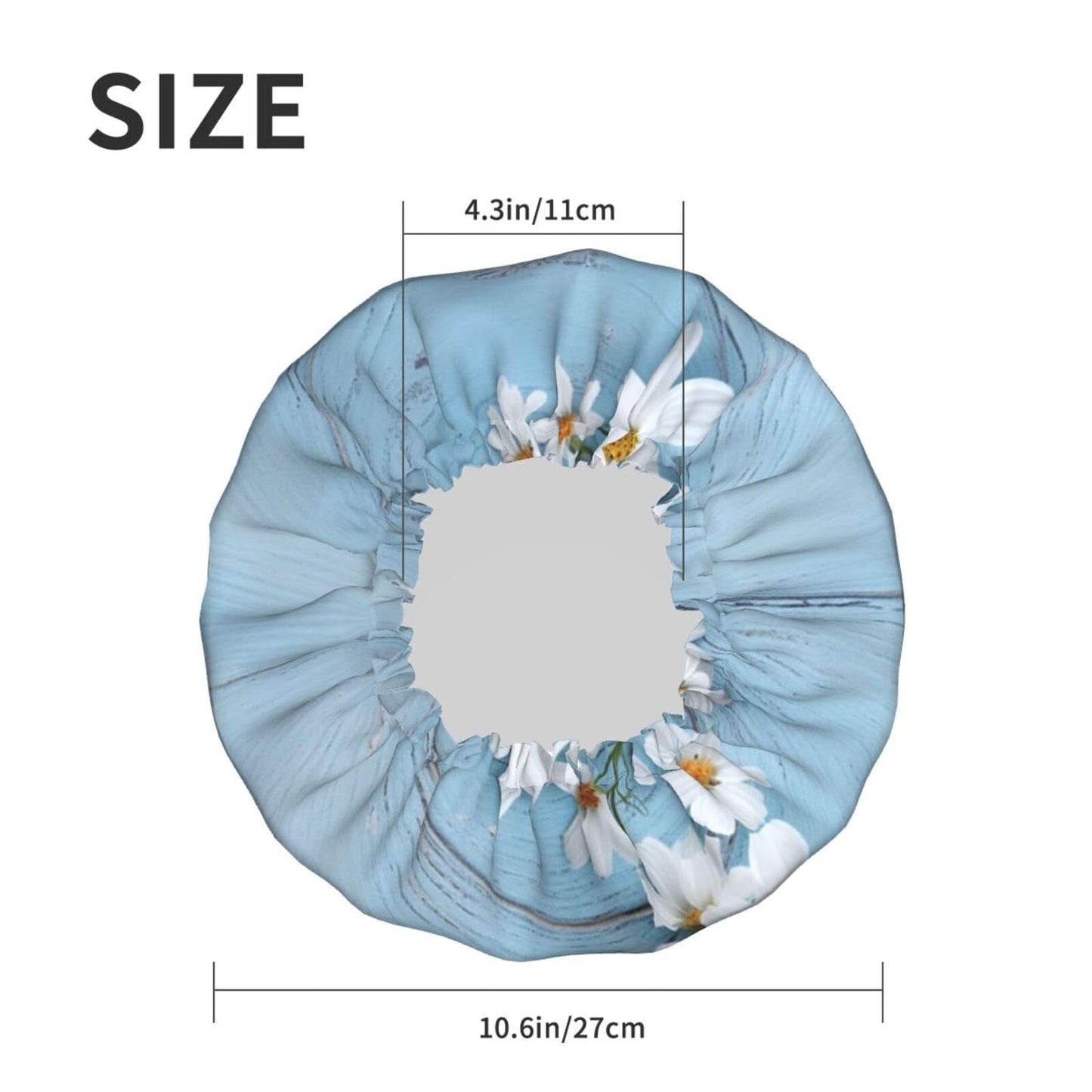 White Flowers Light Blue Wood Shower Cap for Women Men Large Reusable Shower Bonnet Double-Layer Waterproof Bath Caps Elastic Band Hair Hat for All Beauty and Personal Care BWLHJKE