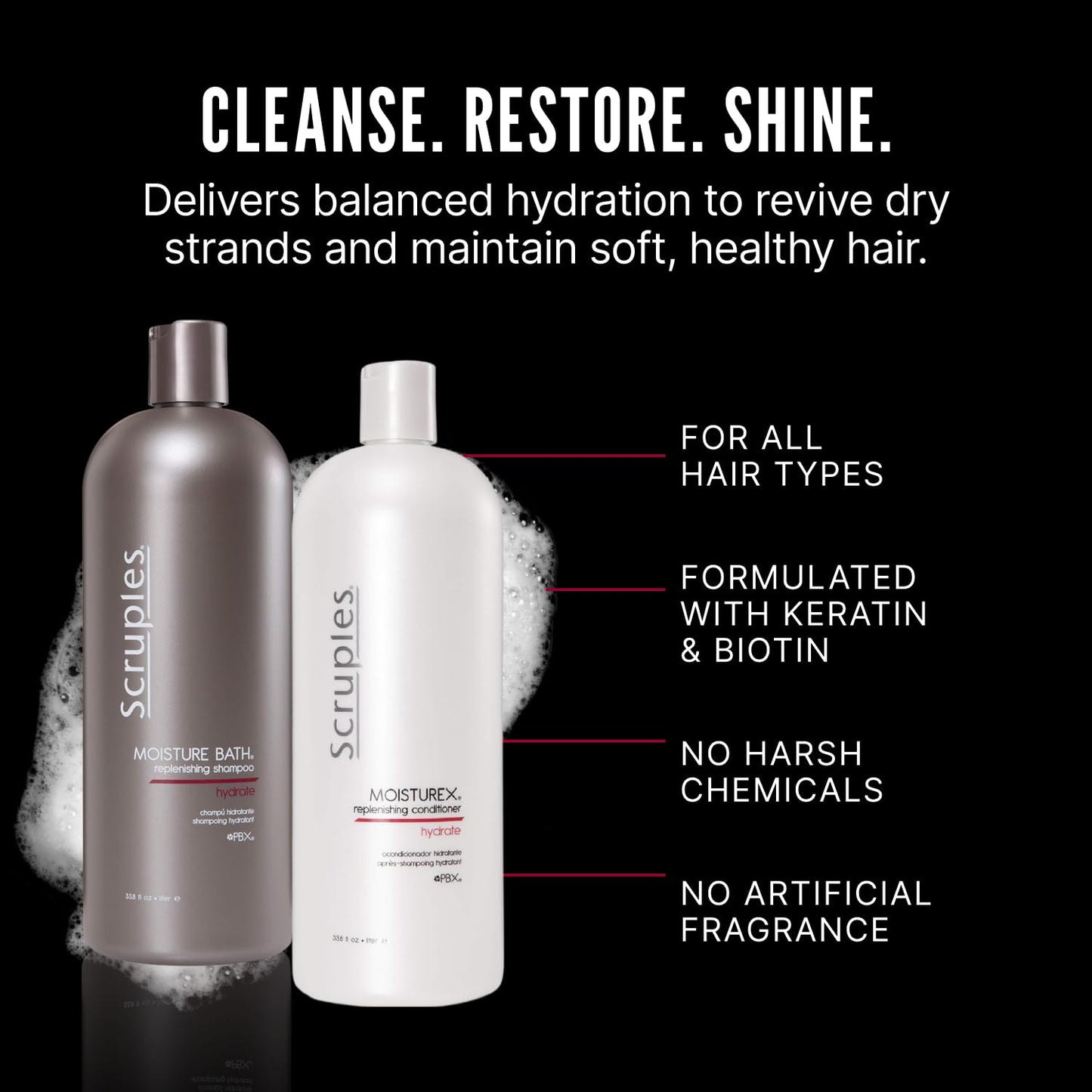 Scruples Moisture Bath Shampoo & Moisturex Conditioner Set - Nourishing & Moisturizing Duo for Dry, Frizzy Hair Repair (33.8 oz) Beauty & Personal Care Scruples
