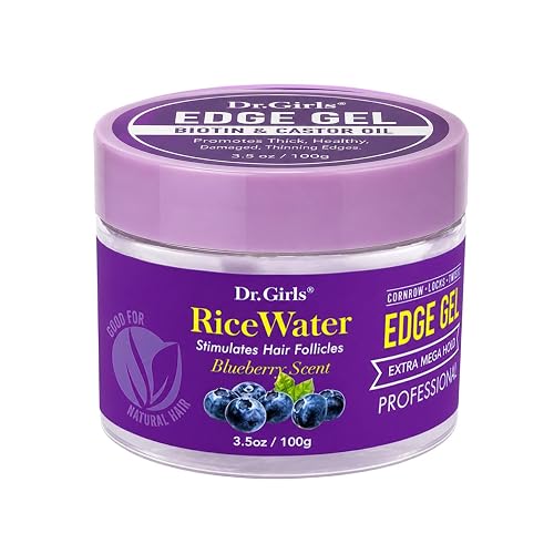 Dr. Girls Rice Water Edge Gel - Extra Mega Hold for Cornrows, Locs & Twists with Biotin, Castor Oil 3.5oz (Blueberry) Beauty & Personal Care Dr.Girls