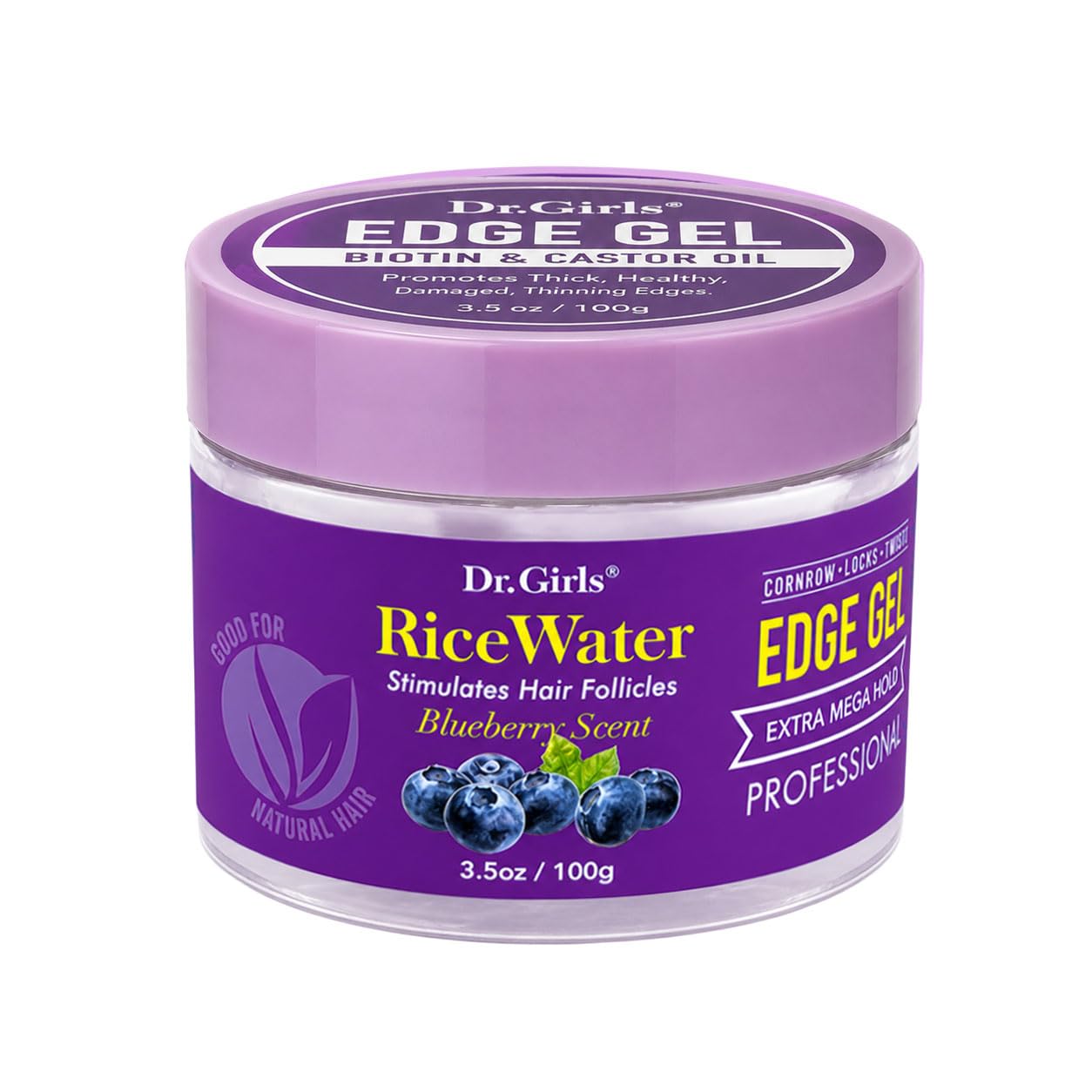 Dr. Girls Rice Water Edge Gel - Extra Mega Hold for Cornrows, Locs & Twists with Biotin, Castor Oil 3.5oz (Blueberry) Beauty & Personal Care Dr.Girls