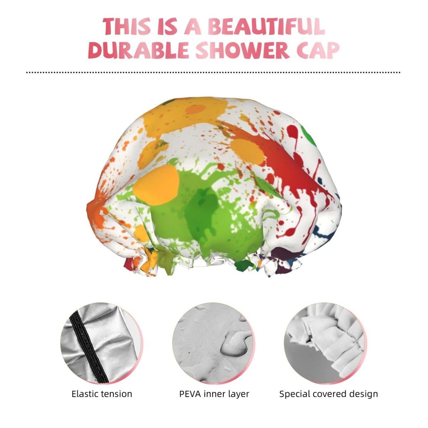 Abstract Paint Splashes Shower Cap For Women Reusable Double Layers Bathing Bath Cap Hair Caps Waterproof Elastic Band Ladies Spa Salon Shower Hat Beauty and Personal Care GDSHJKLW
