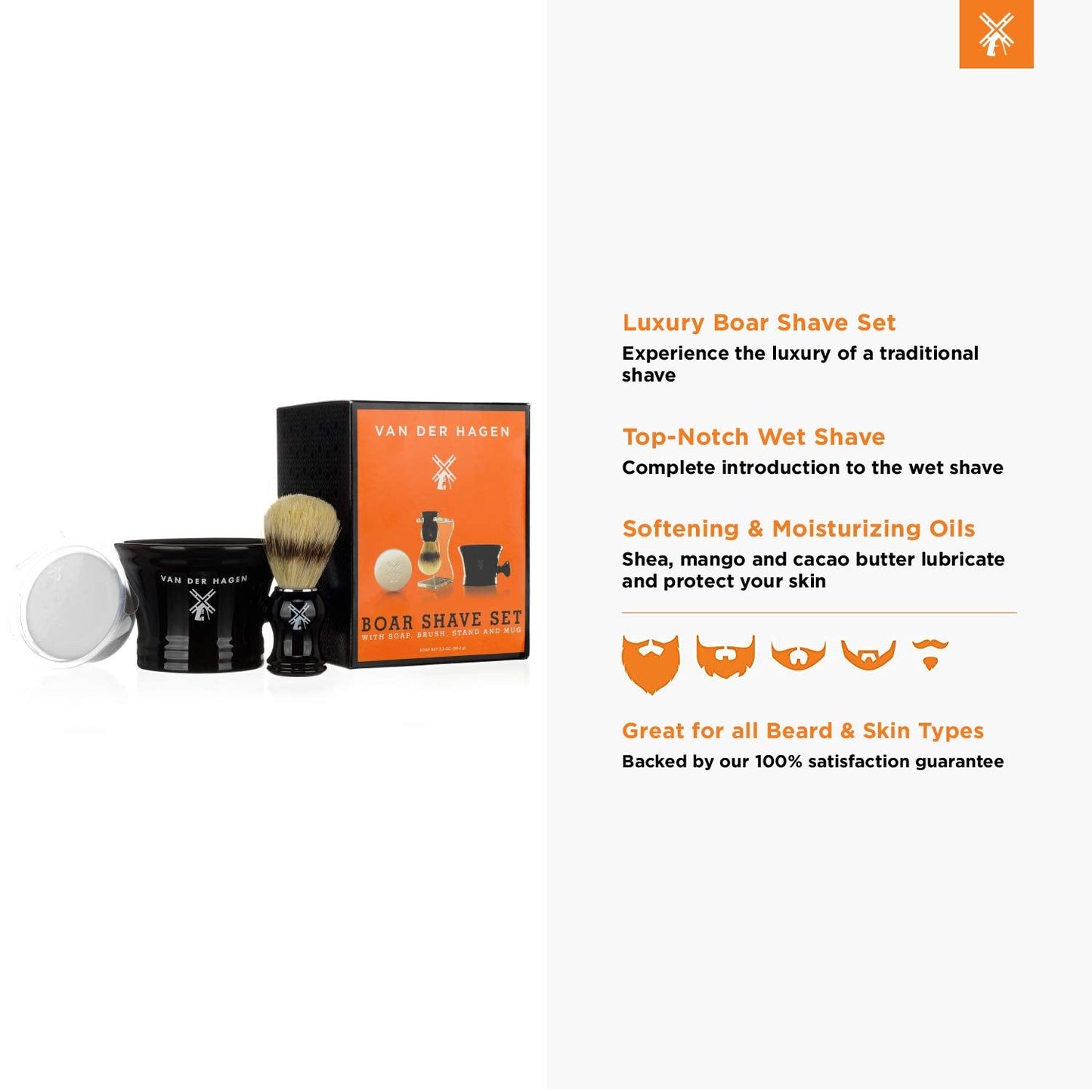 Van Der Hagen® Luxury Shaving Set - Total Men's Wet Shaving Kit w/Boar Bristle Brush, Scented Luxury Soap, Stand and Apothecary Mug Beauty and Personal Care Van Der Hagen