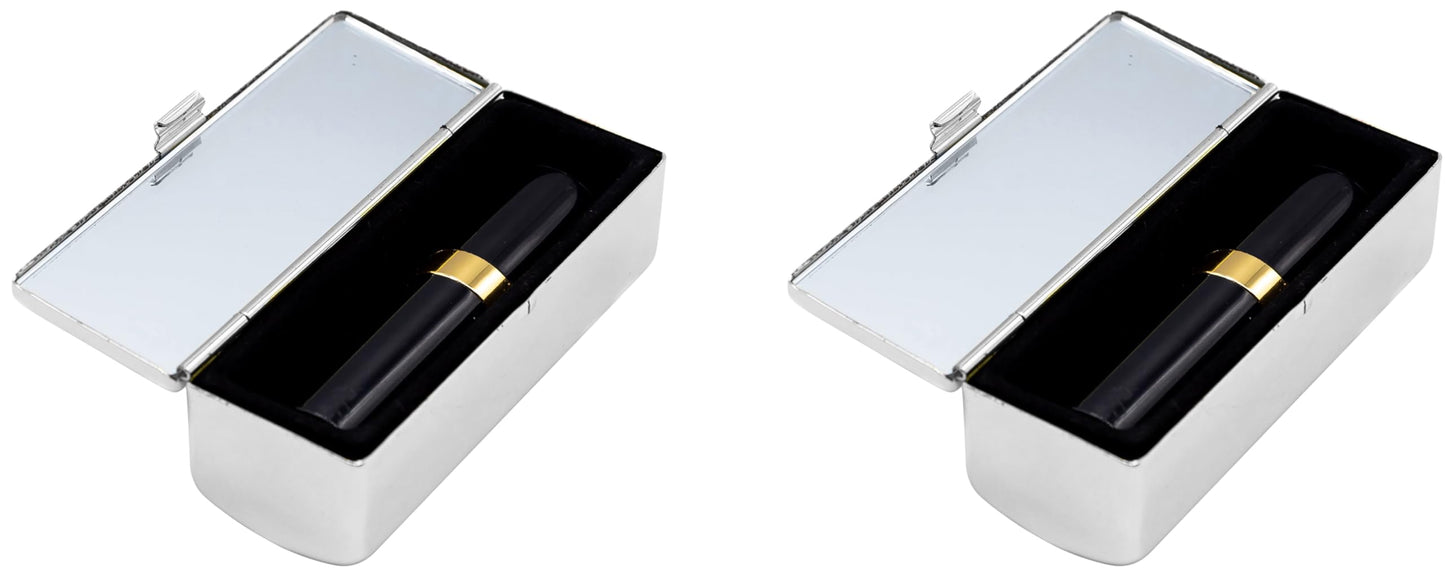 Stephanie Imports Set of 2 Rectangular Vintage Lipstick Cases With Glass Mirror (Silver Wave) Beauty & Personal Care Stephanie Imports