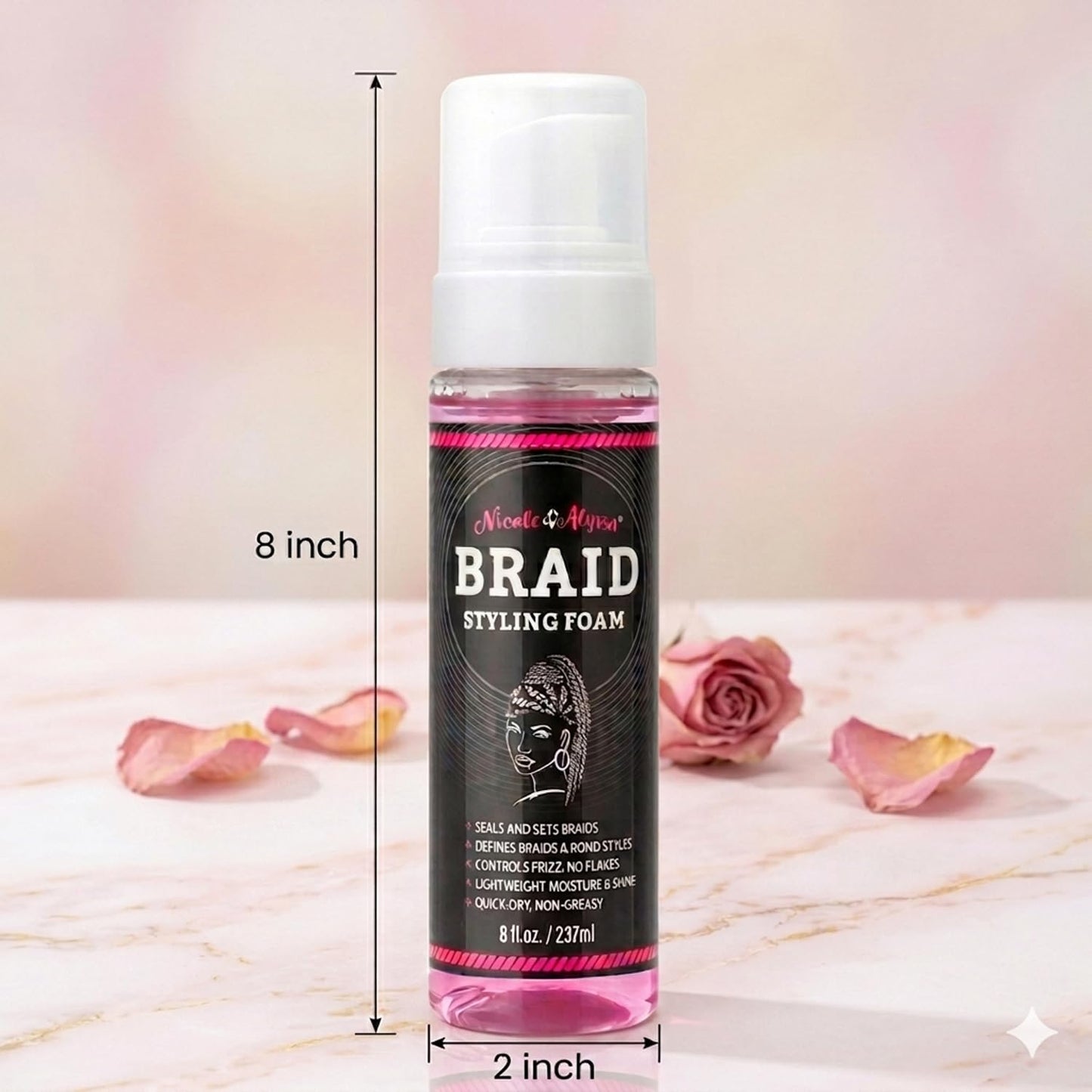 Nicole & Alyssa Braid Styling Foam 8oz - Extra Hold Foam Mousse for Braids, Boho Braids, Crochet Styles, Twists & Locs - High Shine, Flake-Free Beauty & Personal Care Nicole & Alyssa