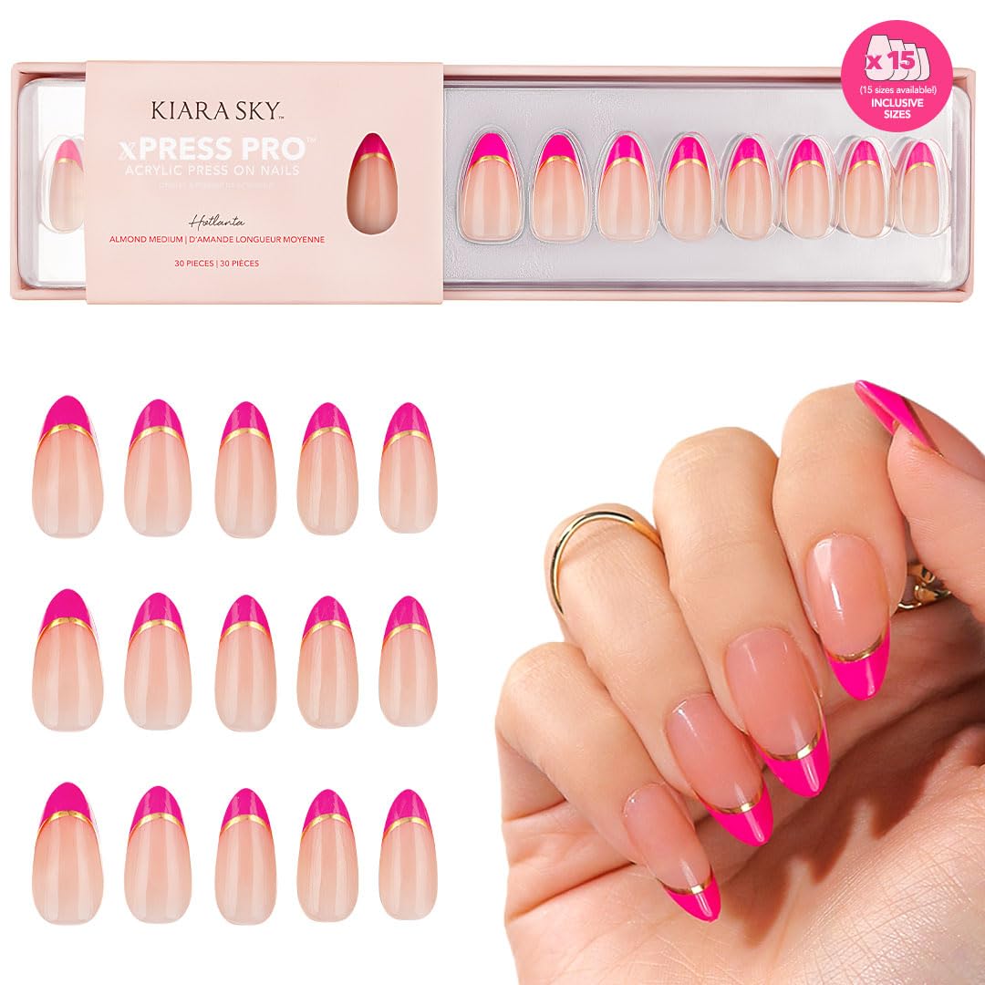 Kiara Sky Press On Nails | XPRESS PRO 100% Acrylic Nails | 30-Piece Kit Includes Nail Glue, Cuticle Pusher, File & Prep Pad | Almond Medium - Hotlanta