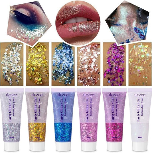 6Pcs Body Glitter for Women - Holiday Glitter Gel for Face &Body & Hair & Nail DIY?Hair Glitter Gel Create A Stunning Visual Feast ?Multiple Purpose Beauty & Personal Care YMFGPFYL