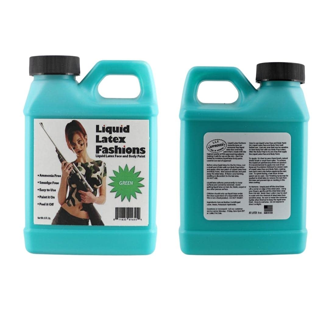 Green 8 Oz - Liquid Latex Body Paint, Ammonia Free No Odor, Easy On and Off, Cosplay Makeup, Creates Professional Monster, Zombie Arts Beauty & Personal Care Liquid Latex Fashions