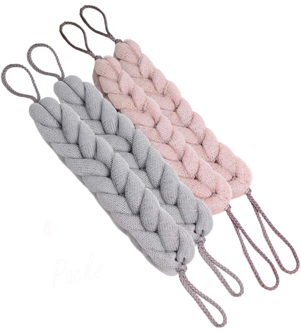 AARainbow 4 Packs Long Stretch Back Sponge with Rope Handles Back Scrubber Bath Shower Mesh Sponge Exfoliating Body Scrub Stretch Braided Loofah Beauty & Personal Care AARAINBOW