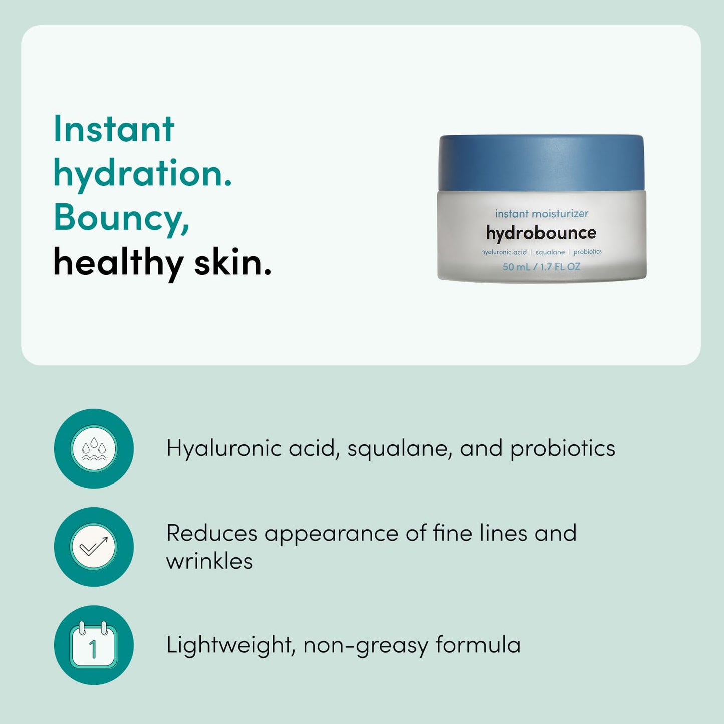 hers Hydrobounce Instant Moisturizer - Hyaluronic Acid, Squalane, & Probiotic Formula - Lightweight Daily Face Cream - Hydrating Vegan Facial Lotion Beauty & Personal Care HIMS & HERS