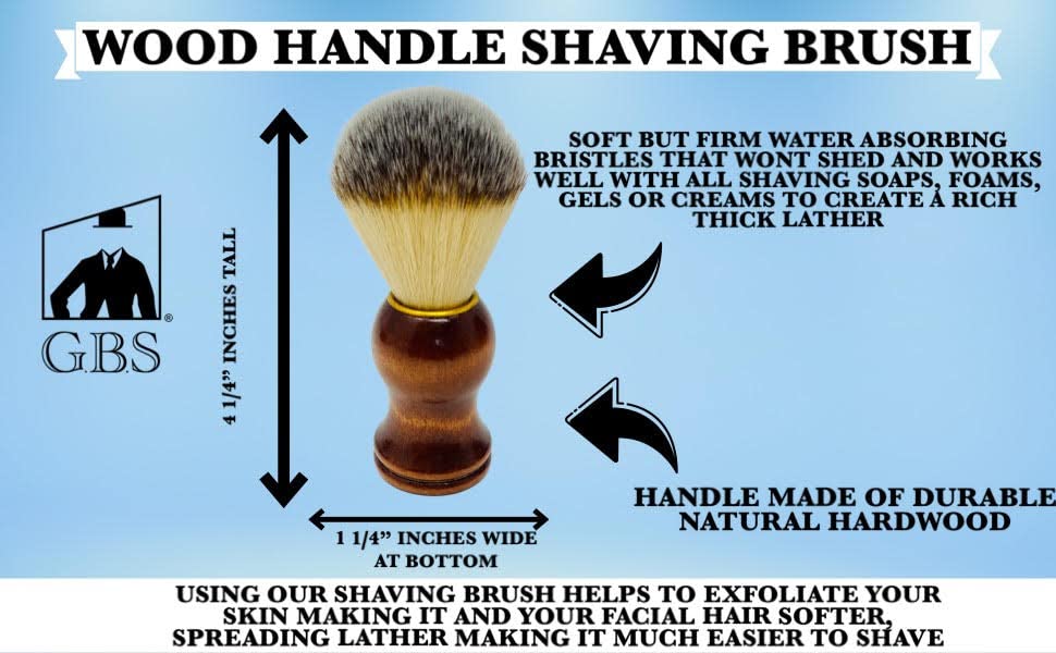G.B.S Wooden Shaving Set, Synthetic Vegan Shaving Brush Wood Handle and Soap Bowl with All Natural Shave Soap 3IN1 Kit for Men Practical Christmas Beauty and Personal Care G.B.S