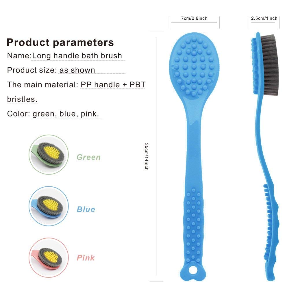 QiCheng&LYS Bath Brush with Long Handle, Handheld Body Massage Brush Shower Back Scrubber-14inch (Blue) Beauty & Personal Care QiCheng&LYS