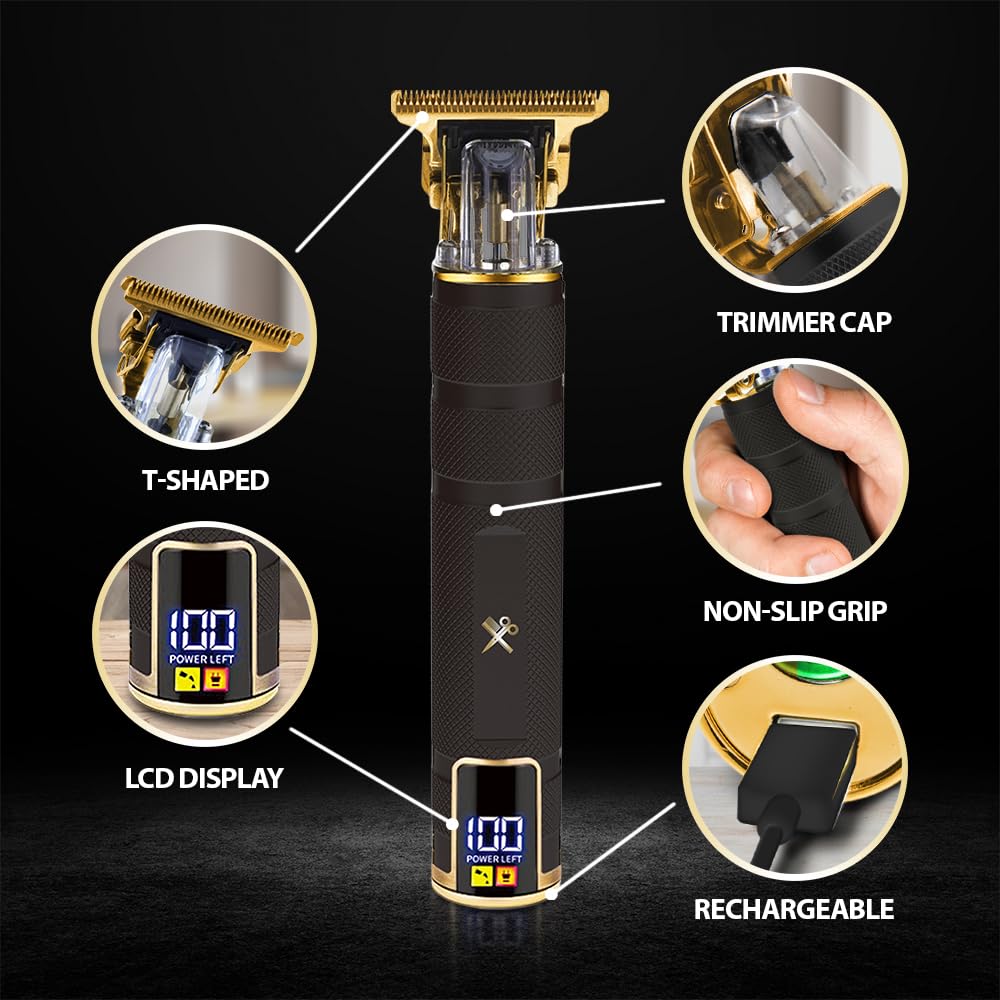 Cutting Edge T-Blade Trimmer for Men, Hypoallergenic T-Blade Trimmer with 4 Guide Combs (1mm, 2mm, 3mm, 4mm) LCD Screen, Rechargeable 120 Minute Beauty and Personal Care Cutting Edge